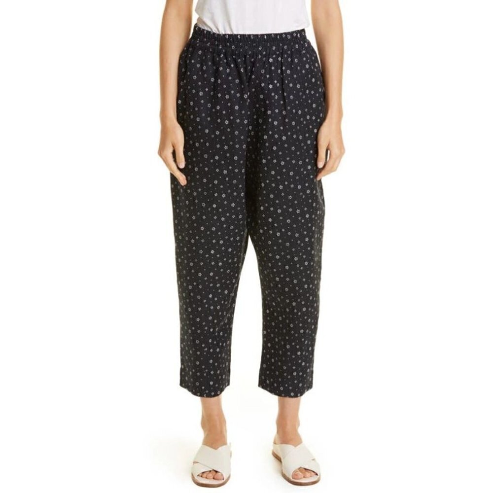 NWT APIECE APART Size XL Ani Easy Linen Blend Woven Pants Scattered Floral Black